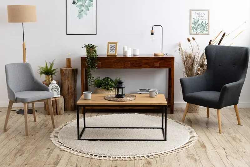 Dywany Łuszczów, Kusový koberec Berber 9000 cream kruh, 160x160 (priemer) kruh, biela, obývacia izba