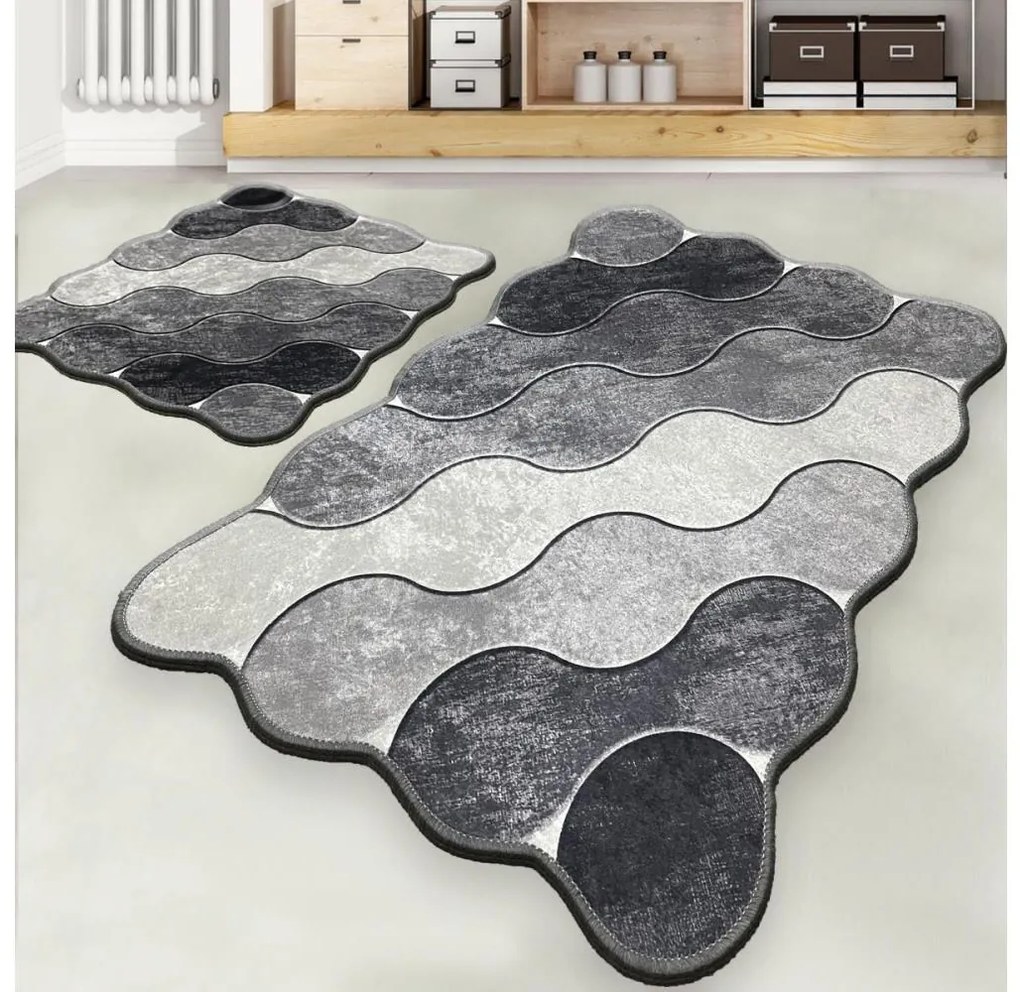 SADA 2x Kúpeľňová predložka CIRCLE 60/100 cm šedá