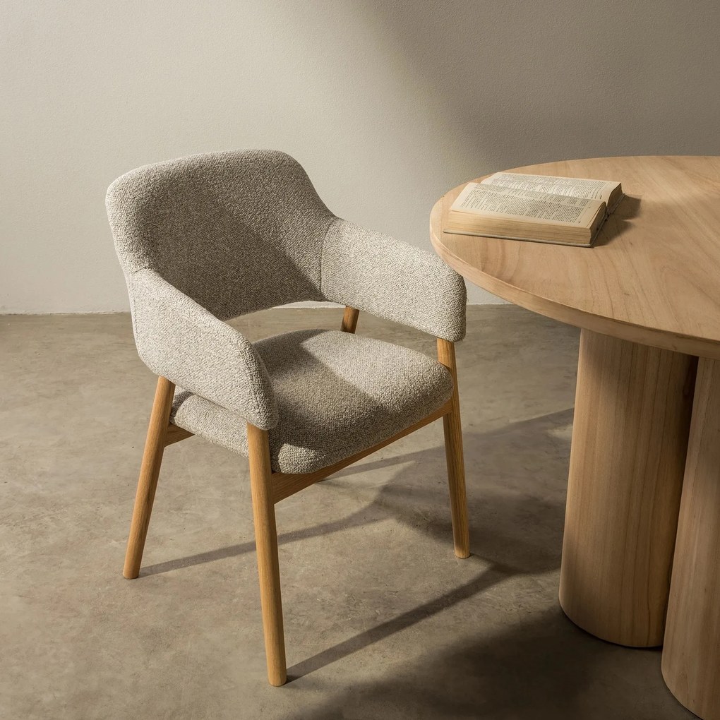 Čalúnené jedálenské kreslo Sanremo bouclé svetlosivé/dub prírodný