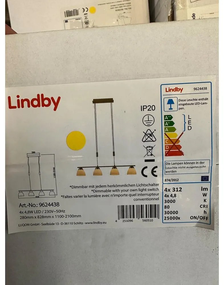 Lindby - LED Stmievateľný luster na lanku CERSEI 4xLED/4,8W/230V LW1076