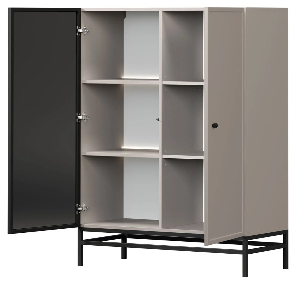 Vitrína Lorini 100 cm na stojane - kašmírová / čierna úchytka G