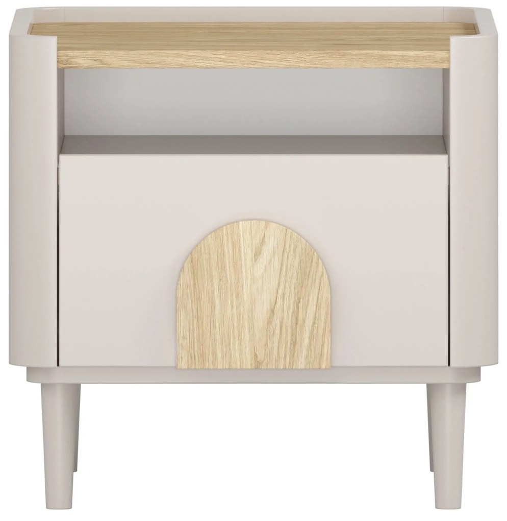 Nočný stolík Amilio 50 cm na nožičkách - kašmírová / dub olejovaný / dub svetlý