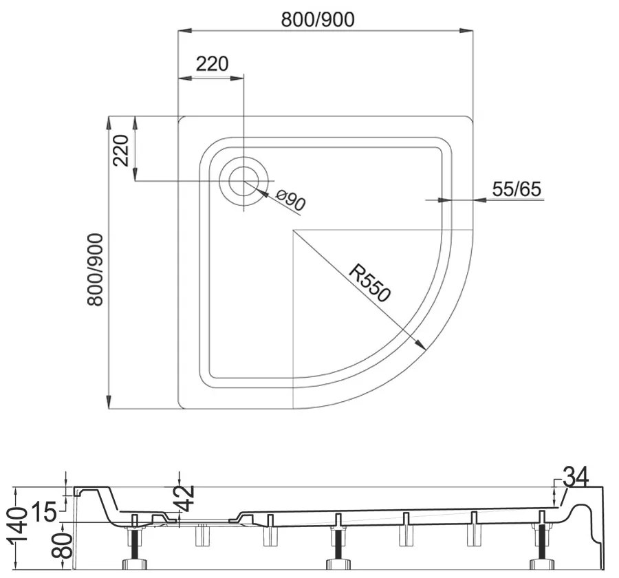 Mereo Mereo, Sprchová vanička R550, SMC, biela, vrátane nožičiek a sifónu ø 90 mm, MER-CV11H