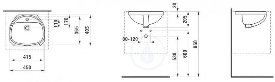 LAUFEN Bijou Vstavané umývadlo, 450x405 mm, 1 otvor na batériu, biela H8112200000001