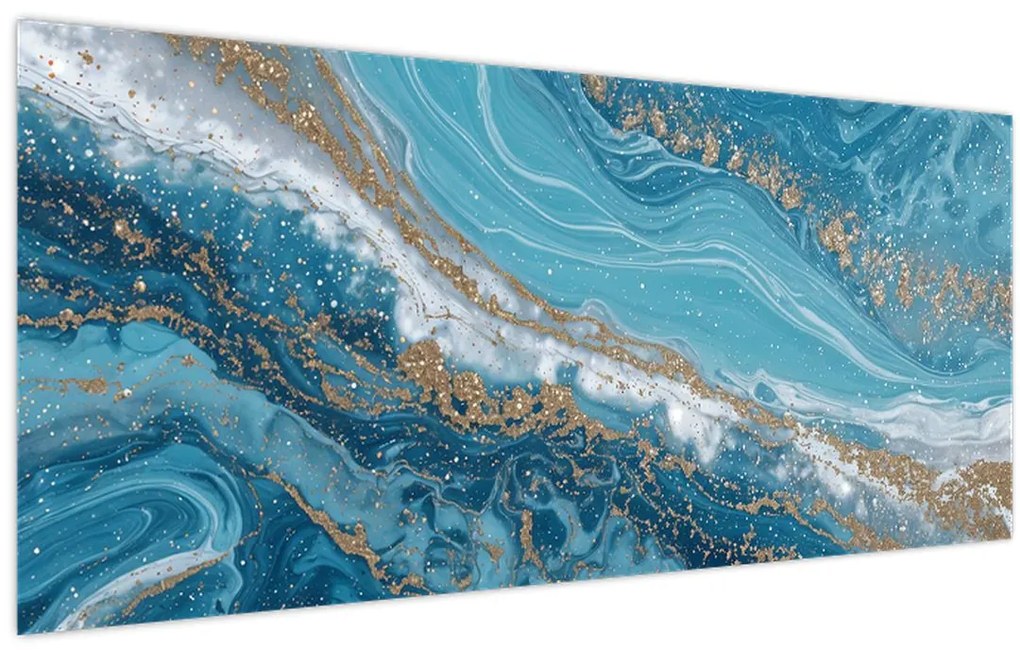 Obraz - Bledomodrý mramor so zlatom I. (120x50 cm)