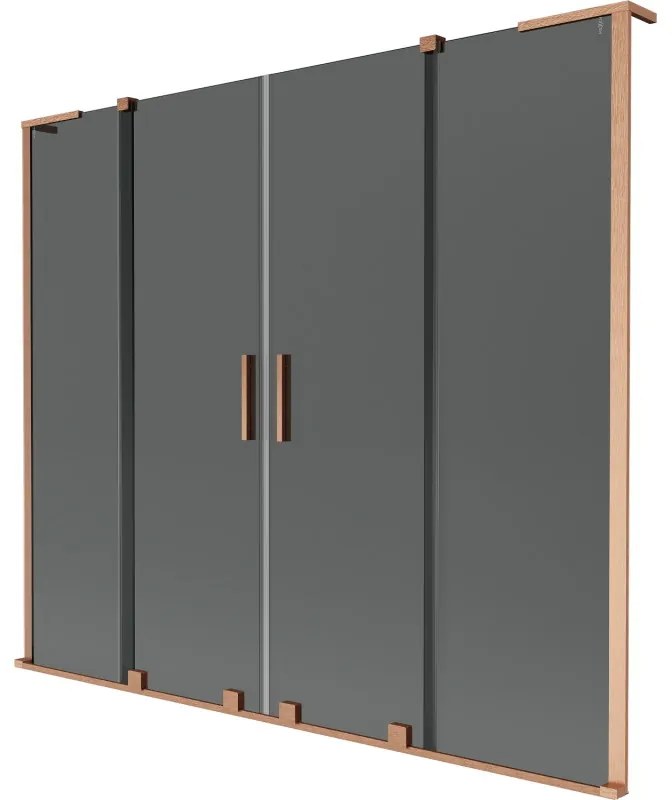 Mexen Velar L Duo, 2-krídlová posuvná vaňová zástena 170 x 150 cm, 8mm šedé sklo, medená matná, 896-170-003-42-65