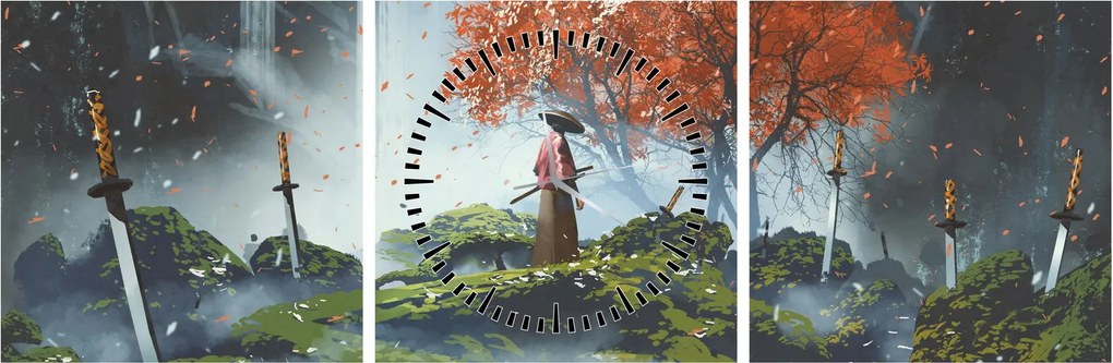 Obraz - Ilustrácie záhrady mečov (s hodinami) (90x30 cm)