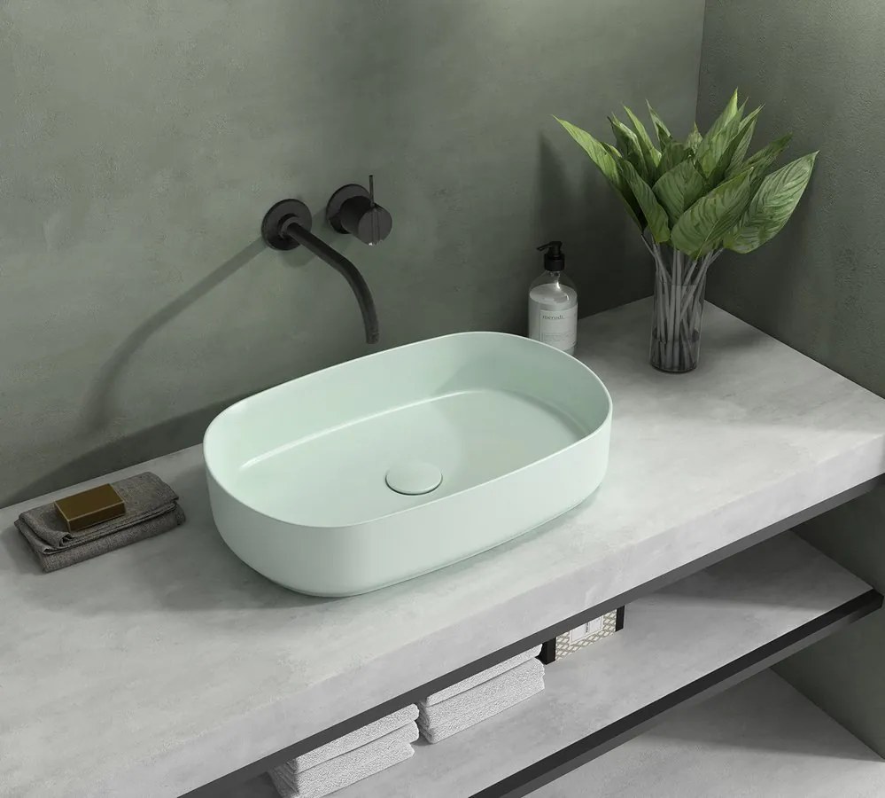 Sapho Sapho, INFINITY OVAL keramické umývadlo na dosku, 55x36 cm, matná zelena Mint, 10NF65055-2T