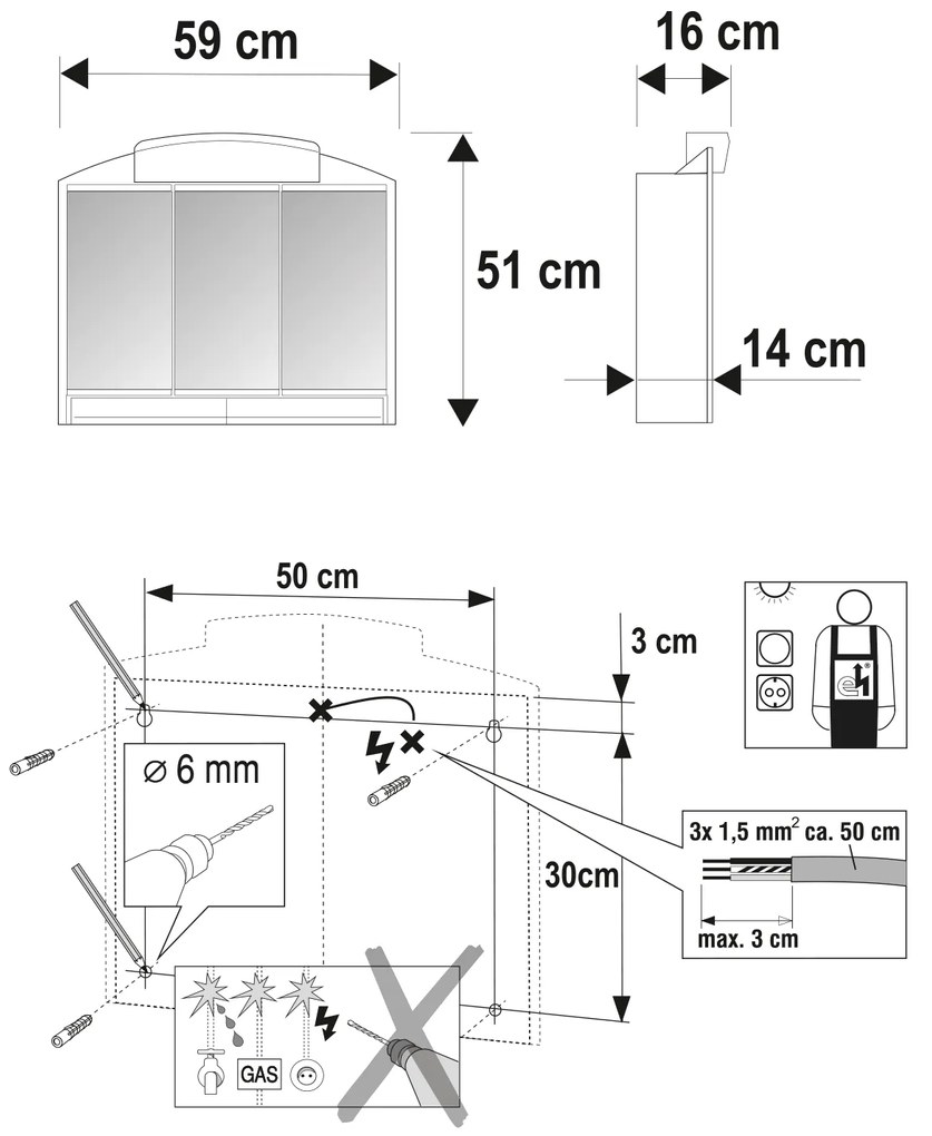 Aqualine Aqualine, RANO galérka 59x51x16cm, 2x12W, biela plast, 541302