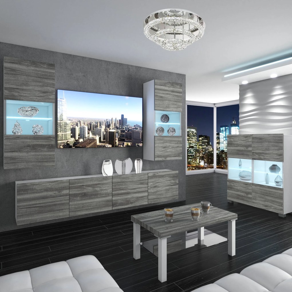 Obývacia stena Belini Premium Full Version šedý antracit Glamour Wood + LED osvetlenie Nexum 111