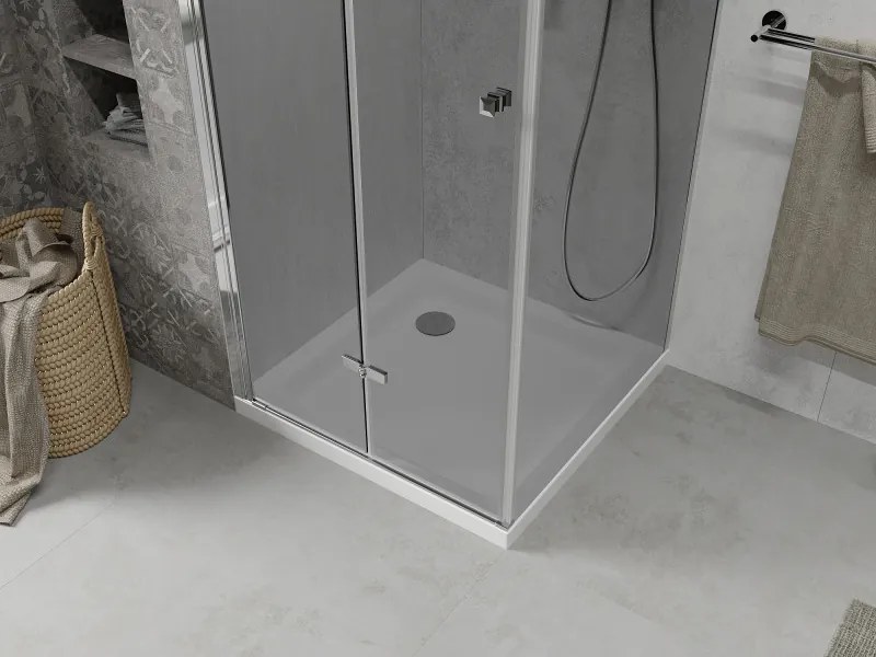 Mexen Lima, sprchový kút so skladacími dverami 80 (dvere) x 80 (stena) cm, 6mm šedé sklo, chrómový profil + slim sprchová vanička biela + chrómový sifón, 856-080-070-01-40-4010