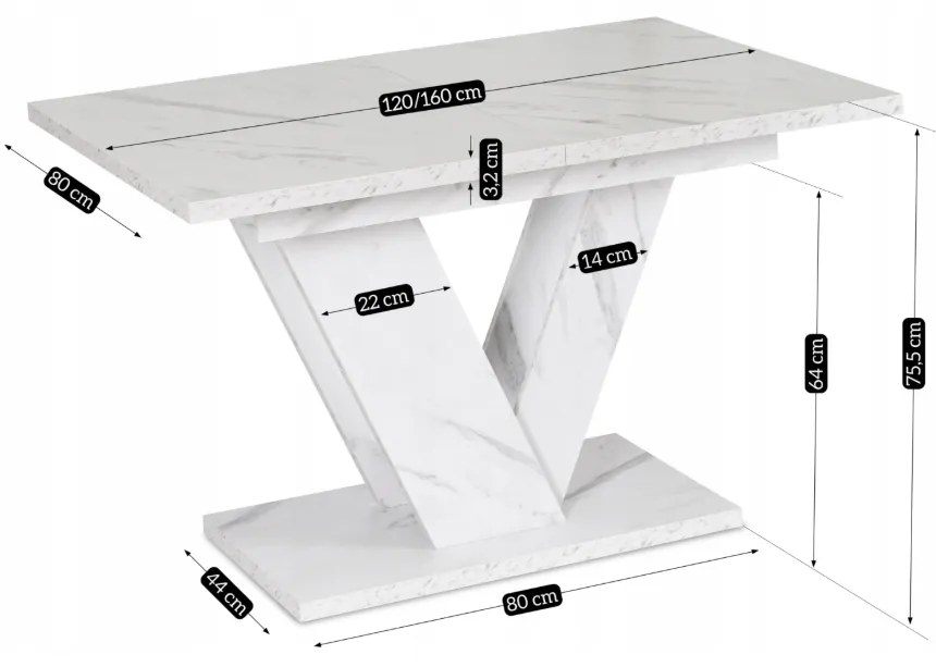 Jedálnský rozkladací stôl ARES biely mramor- vintino.sk