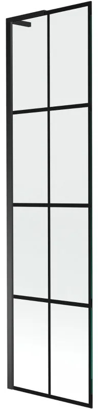 Mexen Next L, 1-krídlová vaňová zástena 50 x 150 cm, 6mm číre sklo-čierny vzor, čierny profil, 895-050-000-03-77-70