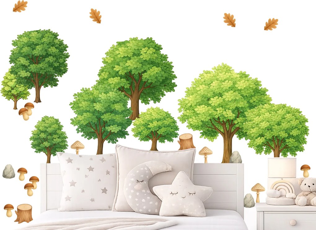 Súbor listnatých stromov textilní prelepiteľné nálepky na stenu hárok 75 x 60 cm