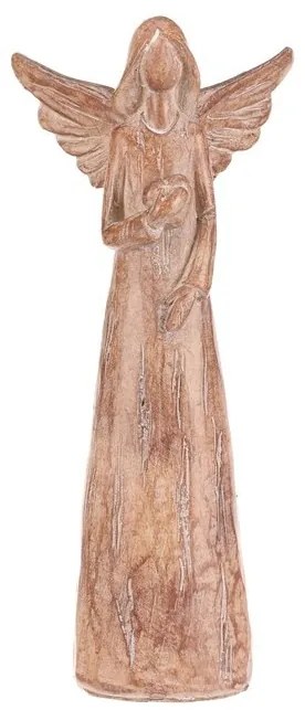Polyresinový Anjel so srdcom 24 cm, imitácia dreva