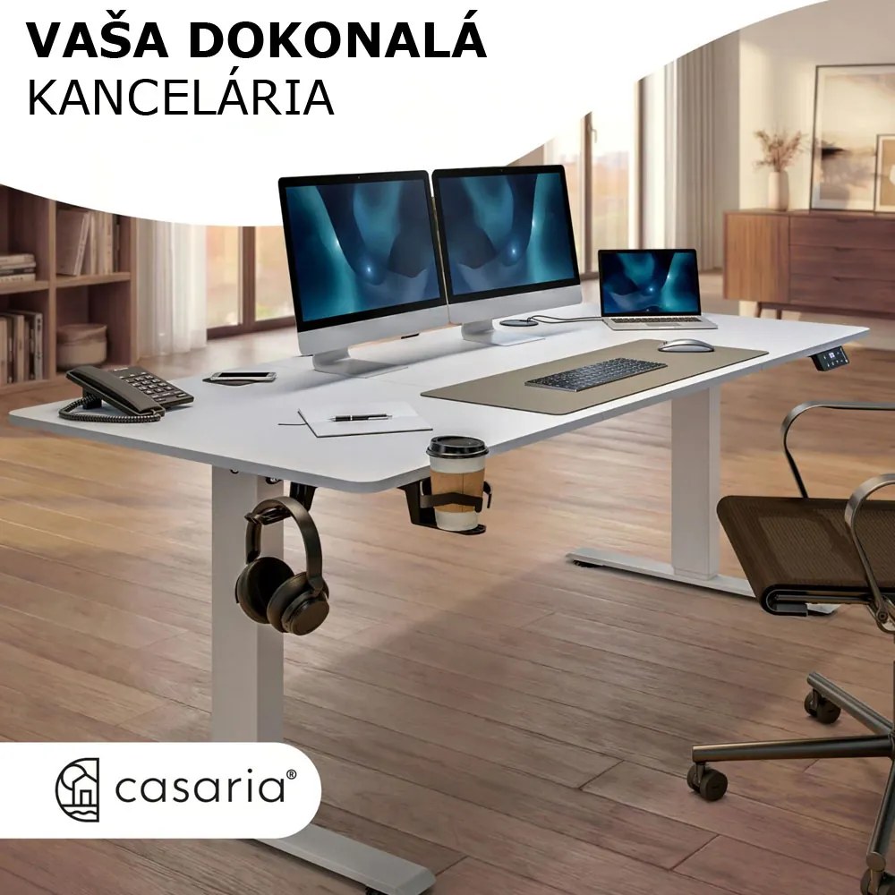 Výškovo nastaviteľný kancelársky stôl FLEXI, 140x70x72-117cm, biela Casaria