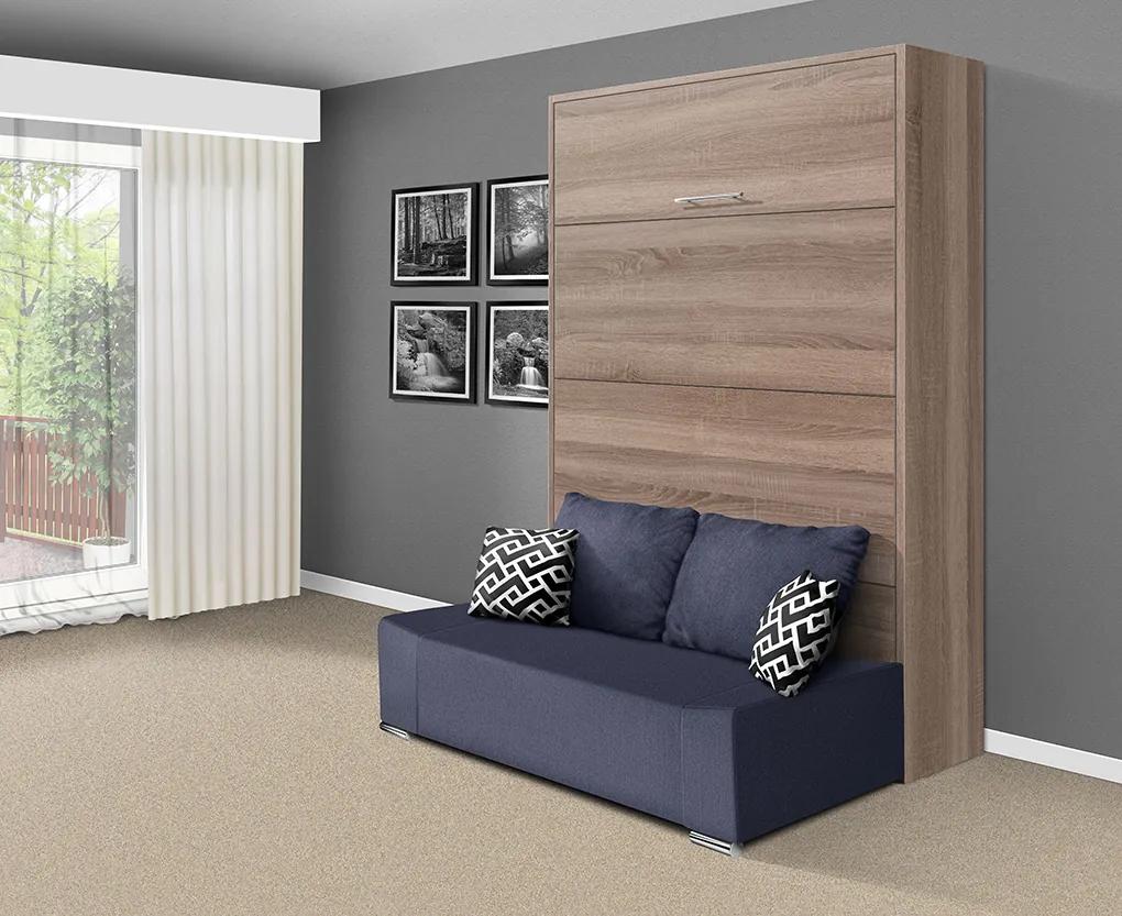 Nabytekmorava Sklápacia posteľ s pohovkou VS 21058P 200x120 farba pohovky: Modrá, Typ farebného prevedenia: Orech lyon / dvere biele LESK