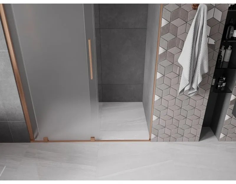 Mexen Velar, posuvné sprchové dvere do otvoru 150 cm, 8mm sklo námraza, medená matná, 871-150-000-31-65