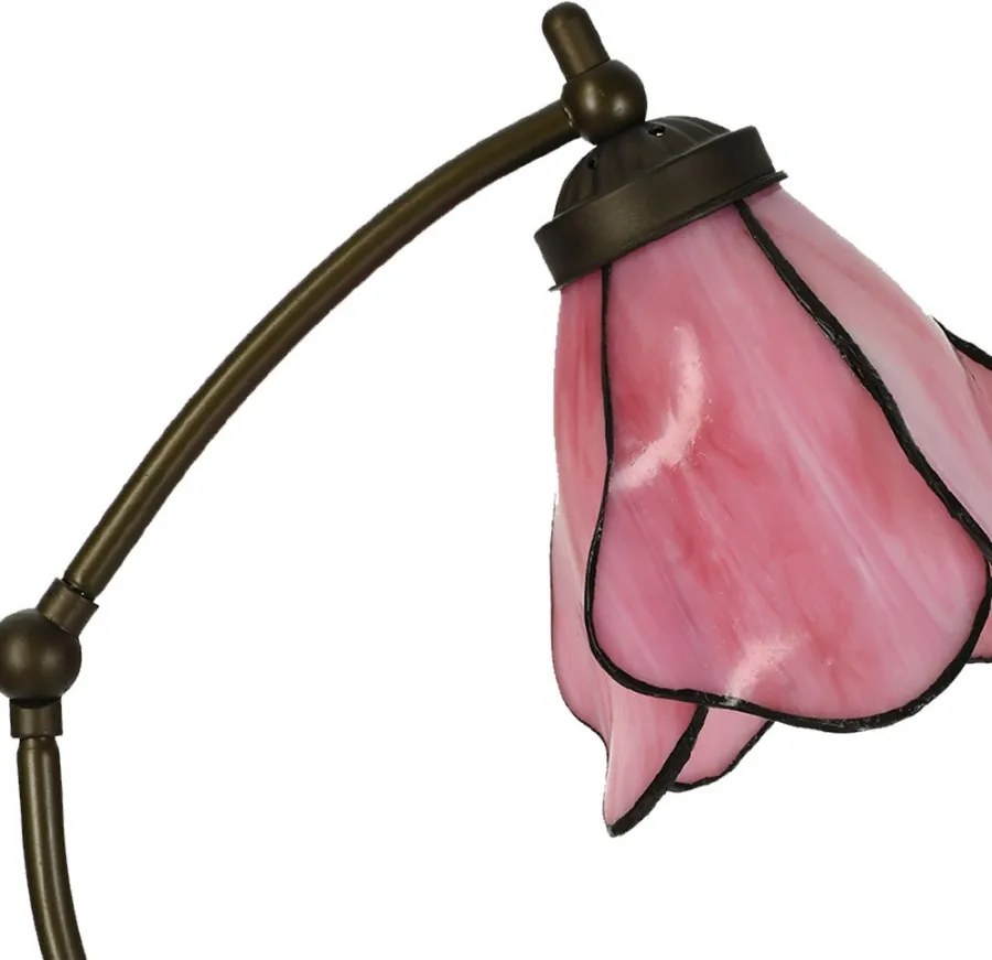 Stolová lampa Tiffany s ružovým tienidlom kvet Bloom - 26*19*50 cm