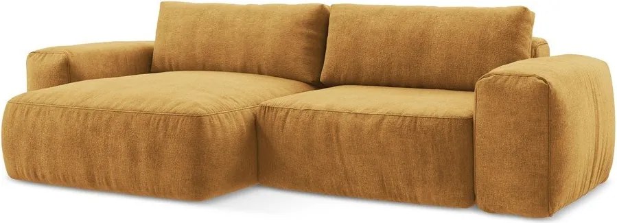 Ženilková rozkladacia rohová pohovka v horčicovej farbe (ľavý roh/s leňoškou) Kuki – Makamii