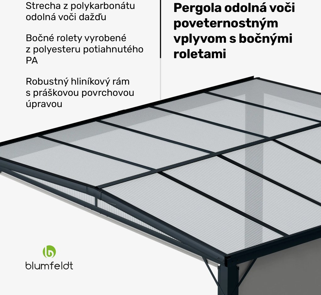 Blumfeldt Pantheon Cortina Solid Sky Pergola 3x3, odolná voči poveternostným vplyvom, s práškovým nástrekom, bočné panely