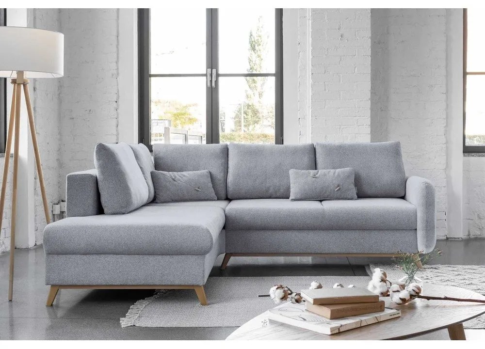 Svetlosivá rozkladacia rohová pohovka Miuform Scandic Lagom L, ľavý roh