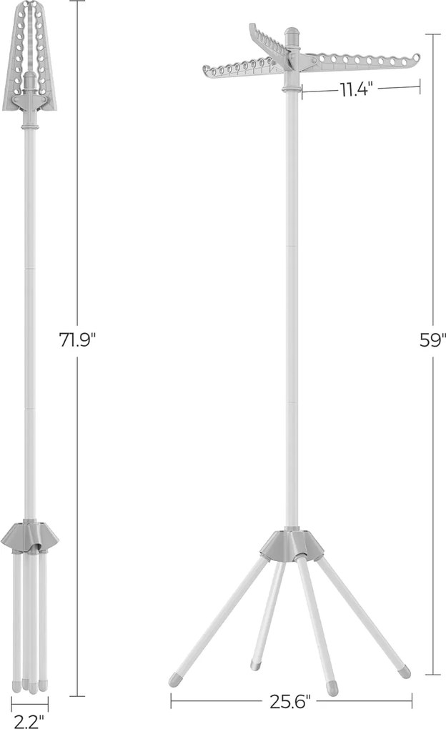 Sušiak na bielizeň s 3 otočnými ramenami na vešiaky, výška 150 cm, sivo-biely