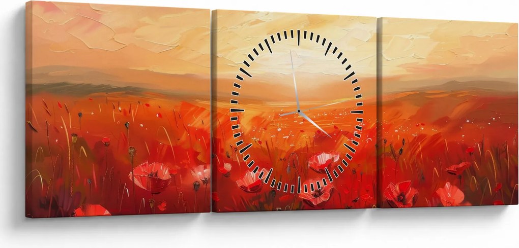 Obraz - Pole vlčích makov (s hodinami) (90x30 cm)