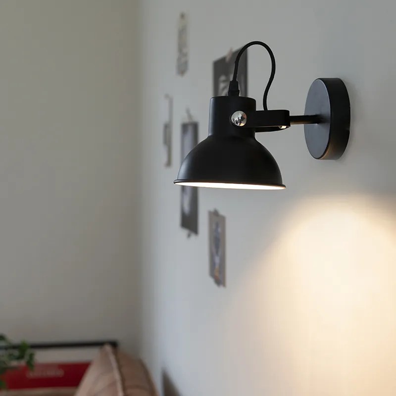 Priemyselná nástenná a stropná lampa čierna sklápateľná - Guida