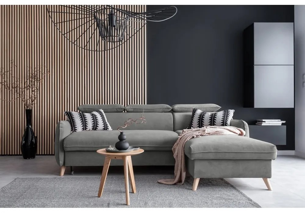 Svetlosivá zamatová rozkladacia rohová pohovka (pravý roh) Sweet Harmony – Miuform