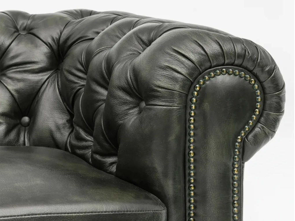 furniture-nabytek.cz - Dvoumístná pohovka Chesterfield z pravé kůže, zelená – 155×90×72 cm