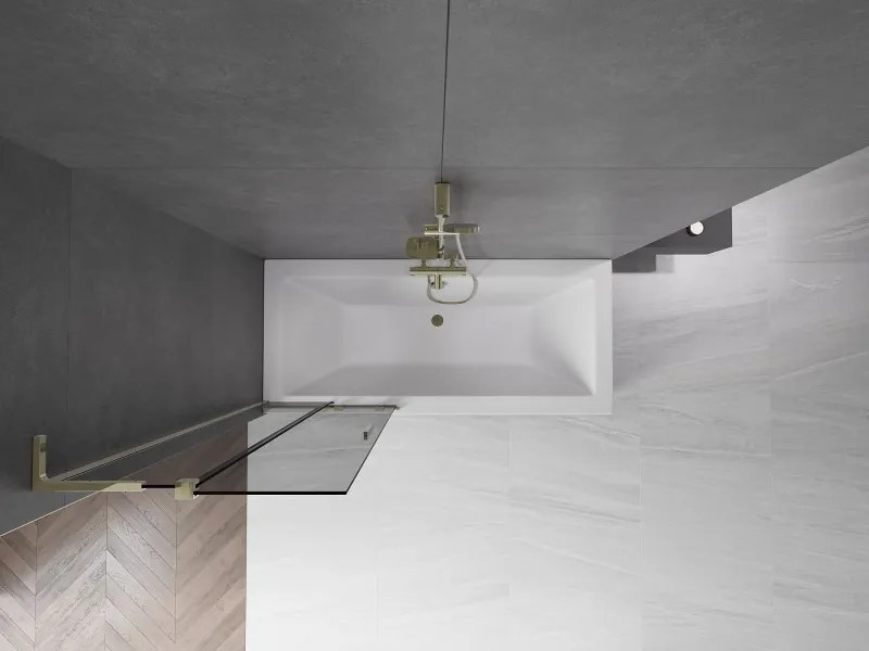 Mexen Velar L, 2-krídlová posuvná vaňová zástena 70 x 150 cm, 8mm šedé sklo, zlatá lesklá, 896-070-003-41-50