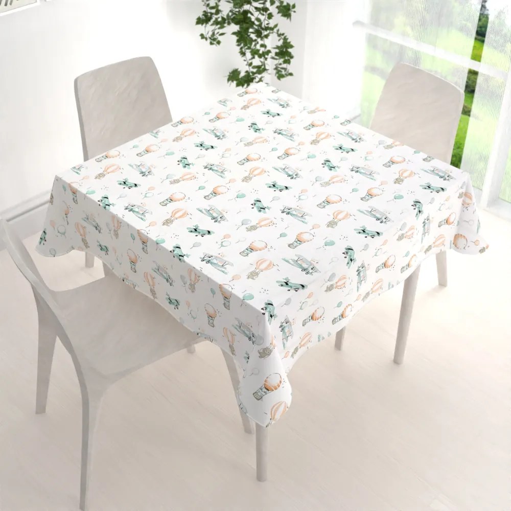 Biante Detský bavlnený štvorcový obrus Sandra SA-457 Líšky v lietadielkach na bielom 60x60 cm