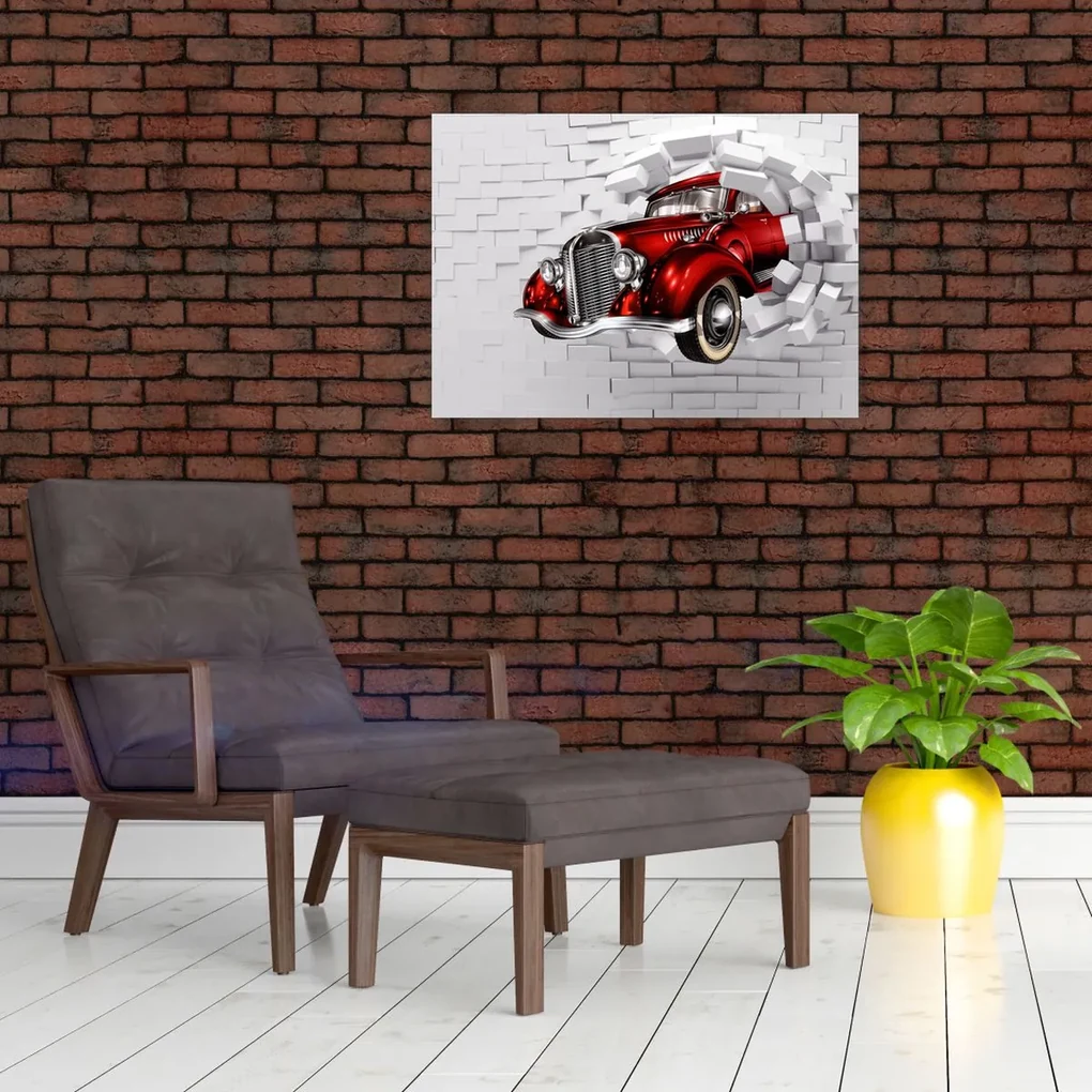 Sklenený obraz - Červené auto (70x50 cm)