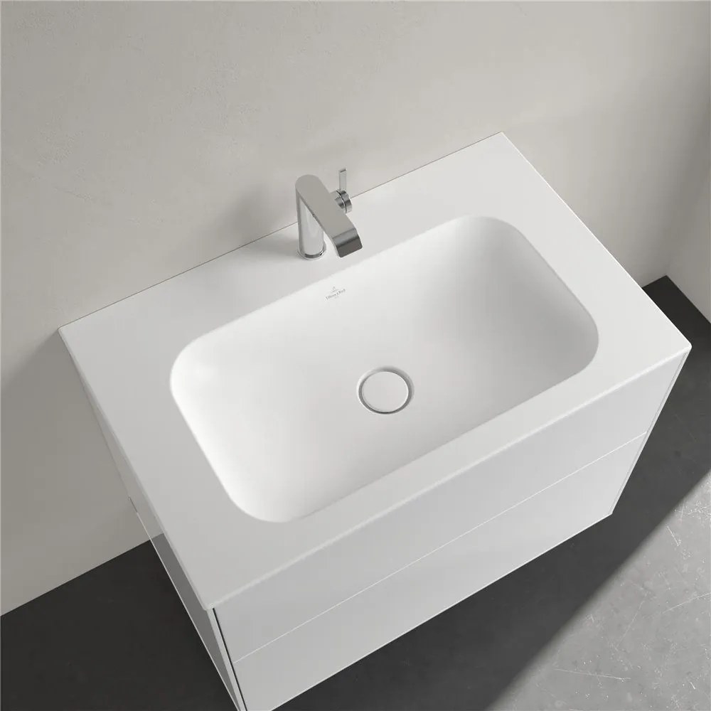 VILLEROY &amp; BOCH Finion umývadlo na skrinku s otvorom, bez prepadu, 800 x 500 mm, Stone White, s povrchom CeramicPlus, 416481RW