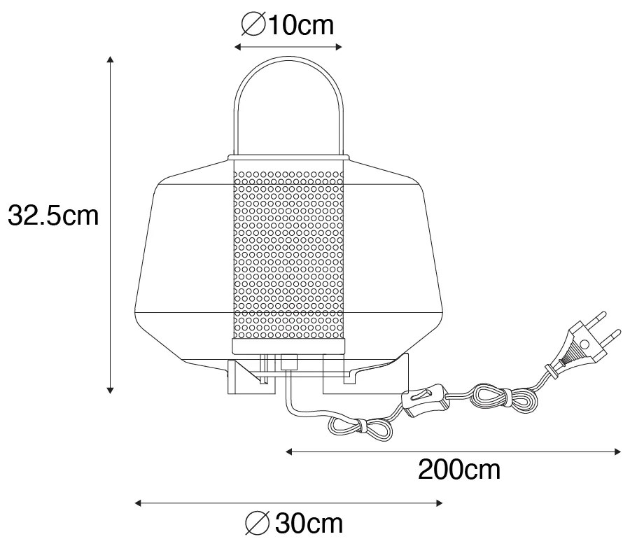 Art Deco stolná lampa čierna s dymovým sklom 30 cm - Kevin