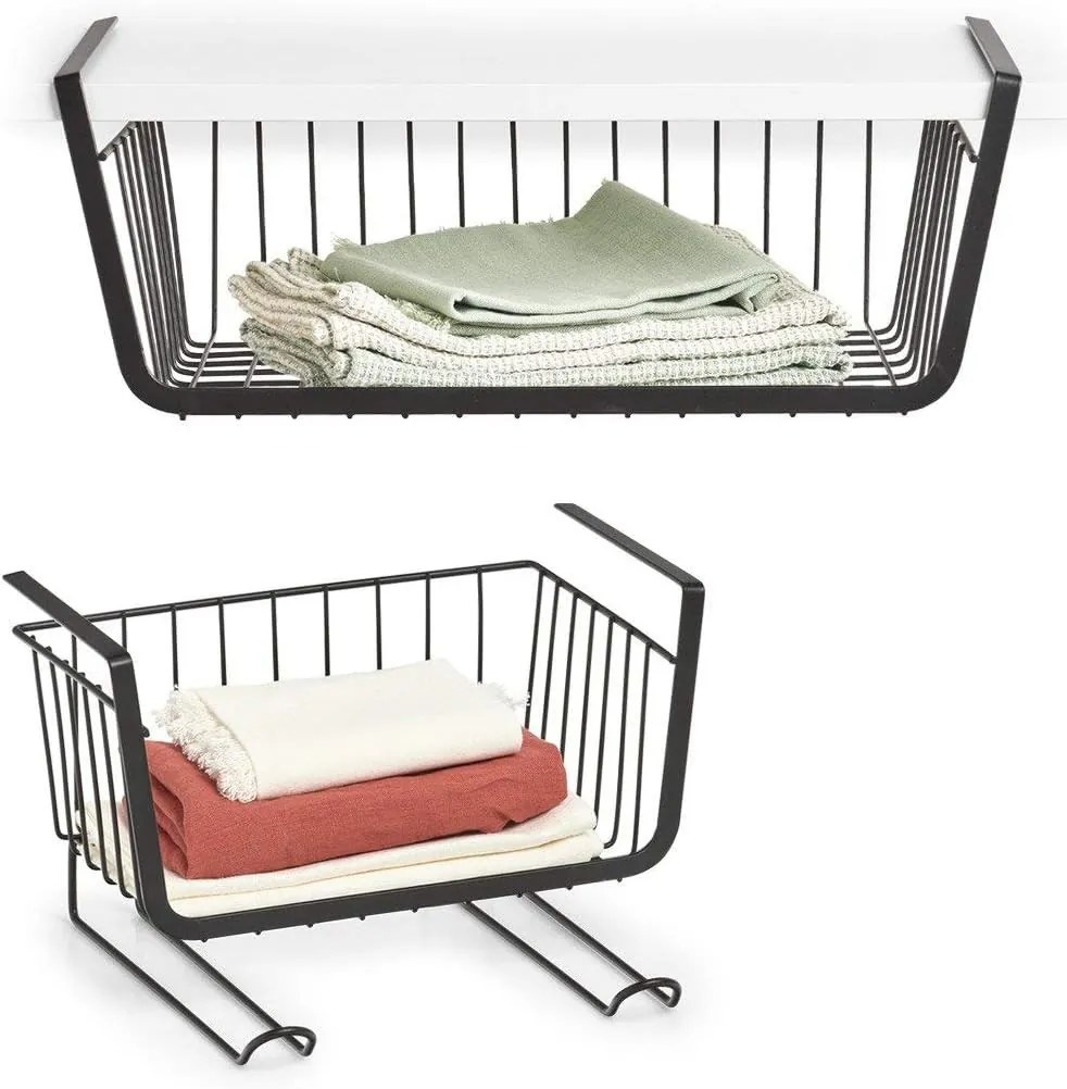 Zeller Present Prídavný závesný kôš pod policu s 2 háčikmi na kuchynské utierky, čierny UNDER