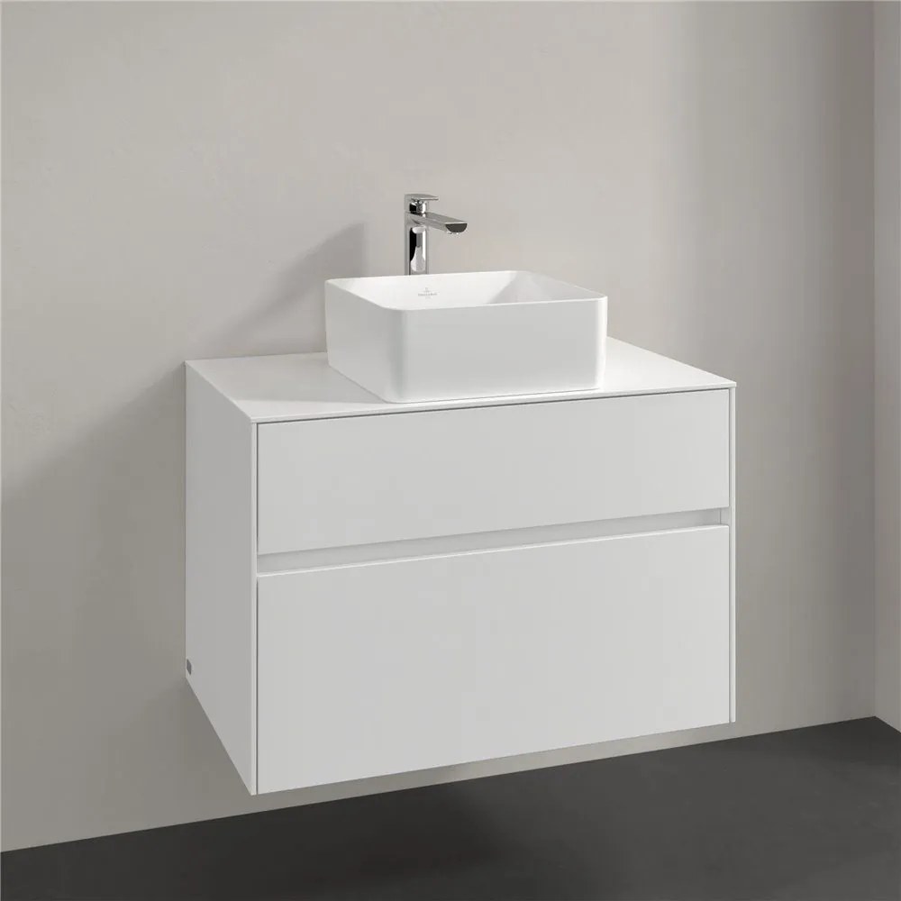 VILLEROY &amp; BOCH Collaro závesná skrinka pod umývadlo na dosku (umývadlo v strede), 2 zásuvky, 800 x 500 x 548 mm, White Matt, C03700MS