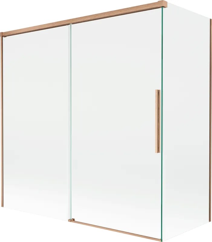 Mexen Rox, 2-krídlová posuvná vaňová zástena 160 + 70 x 150 cm, 8mm číre sklo, medený matný profil, 8C9-160-070-65-00