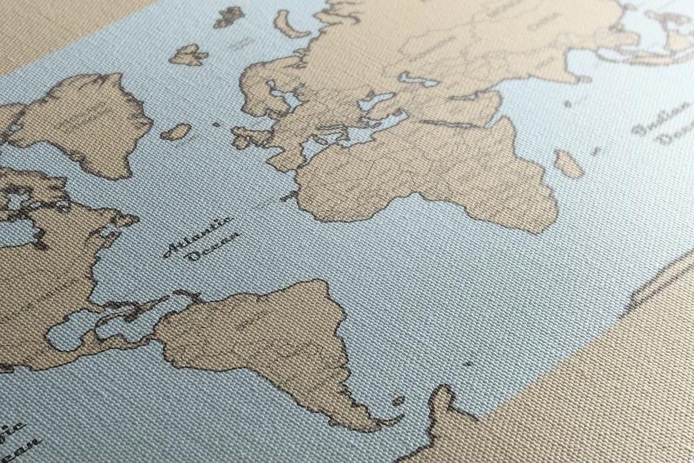 Obraz béžová mapa sveta na modrom pozadí - 100x50