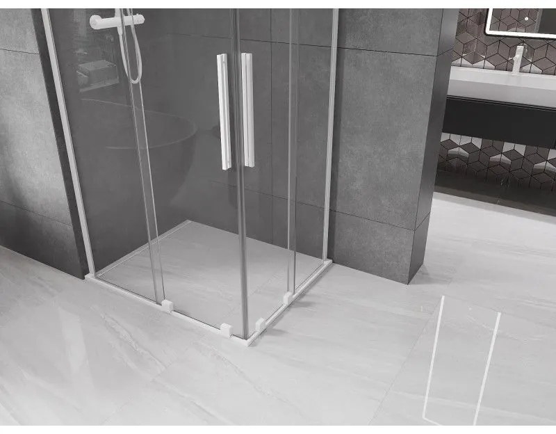 Mexen Velar L Duo, sprchový kút s posuvnými dverami 90 x 80 cm, 8mm číre sklo, biela matná, 871-090-080-02-03-20