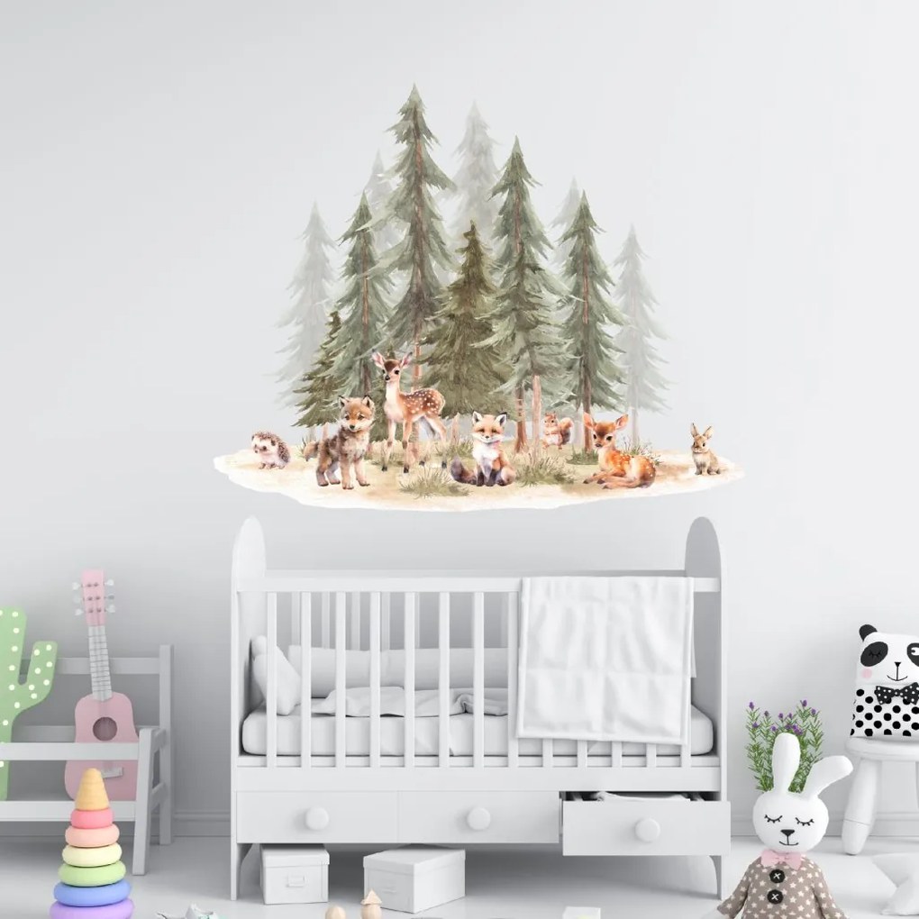 PIPPER. Textilná nálepka na stenu "Les so zvieratkami 3" Veľkosť: 120x100cm
