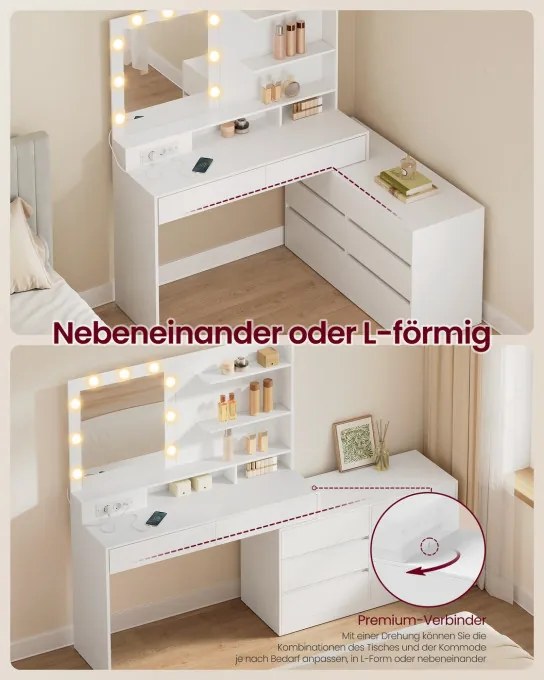 Toaletný stolík so zrkadlom a LED osvetlením RDT140WB01