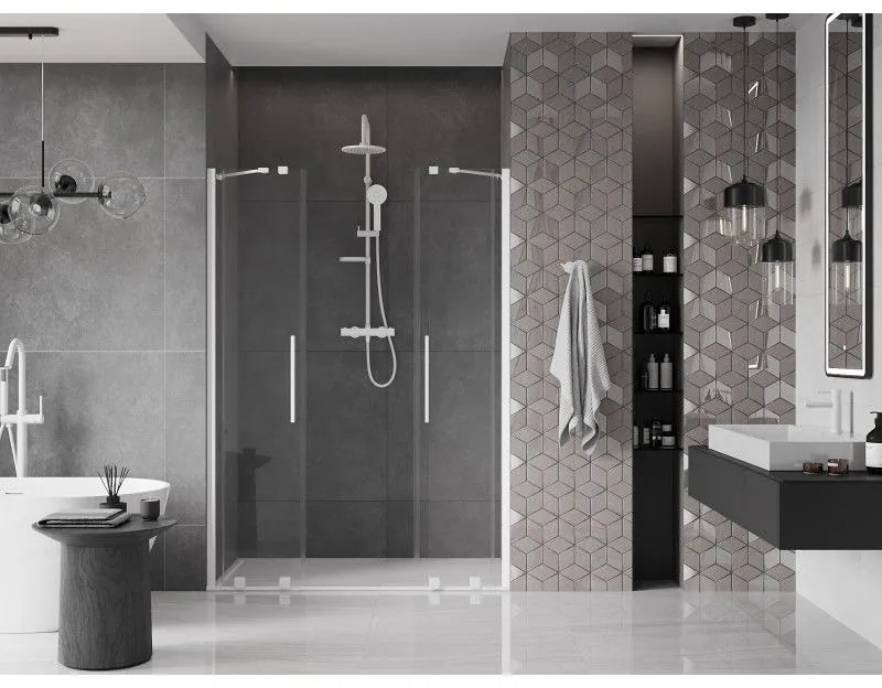 Mexen Velar Duo, posuvné dvere do otvoru 160x200 cm, 8mm číre sklo, biela, 871-160-000-02-20
