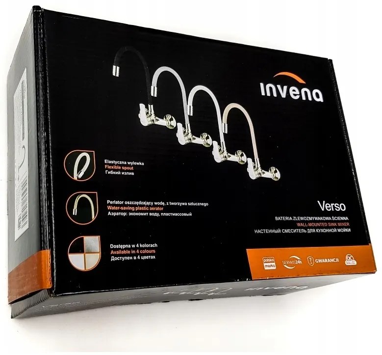 Invena Verso, nástenná kuchynská batéria 150mm s elastickým ramenom, béžová-čierna-chrómová, INV-BC-82-E4S-L