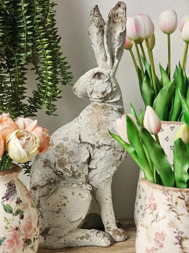 Dekorácia béžový králik s patinou - 24*17*47 cm