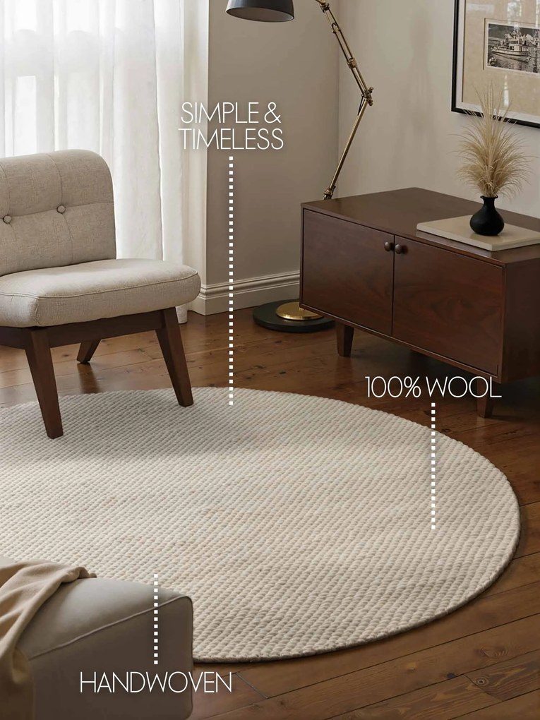 ELLE Decoration, Kusový koberec Lyon Beans 106314 Natural Cream kruh z kolekcie Elle, 160x160 (priemer) kruh, biela, obývacia izba