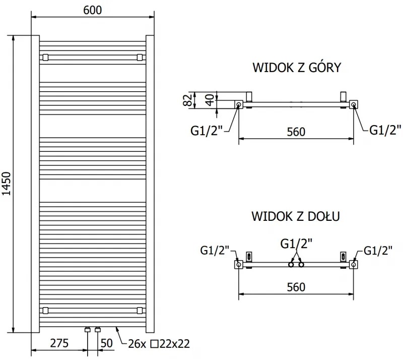 Mexen Pluton, elektrické vykurovacie teleso 1450x600 mm + vykurovacia tyč 900 W, čierna, W106-1450-600-2900-70