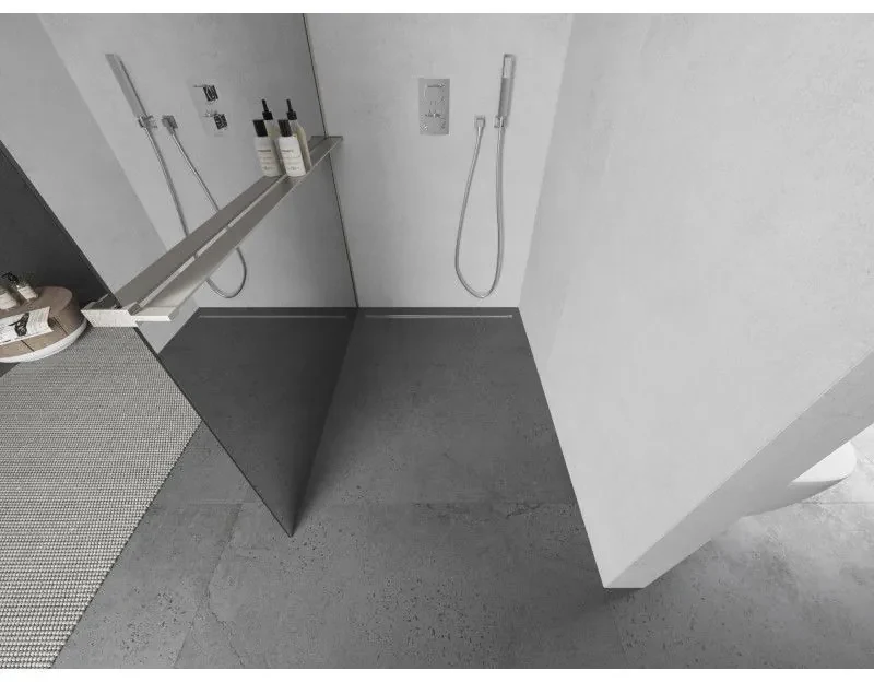 Mexen Kioto+, sprchová zástena Walk-In s poličkou a vešiakom 100 x 200 cm, 8mm sklo vzor zrkadlo, brúsená oceľ profil, 800-100-121-97-50