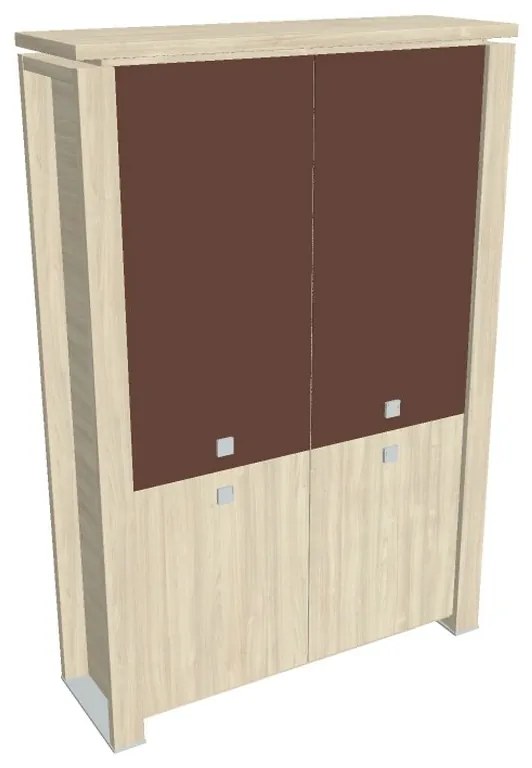 Vysoká skriňa Verno+ 140 x 46 x 210 cm, kombinované dvere, agát / hnedá